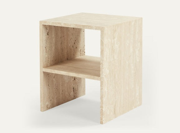 ARCO Side Table in Filled & Honed Romano Travertine