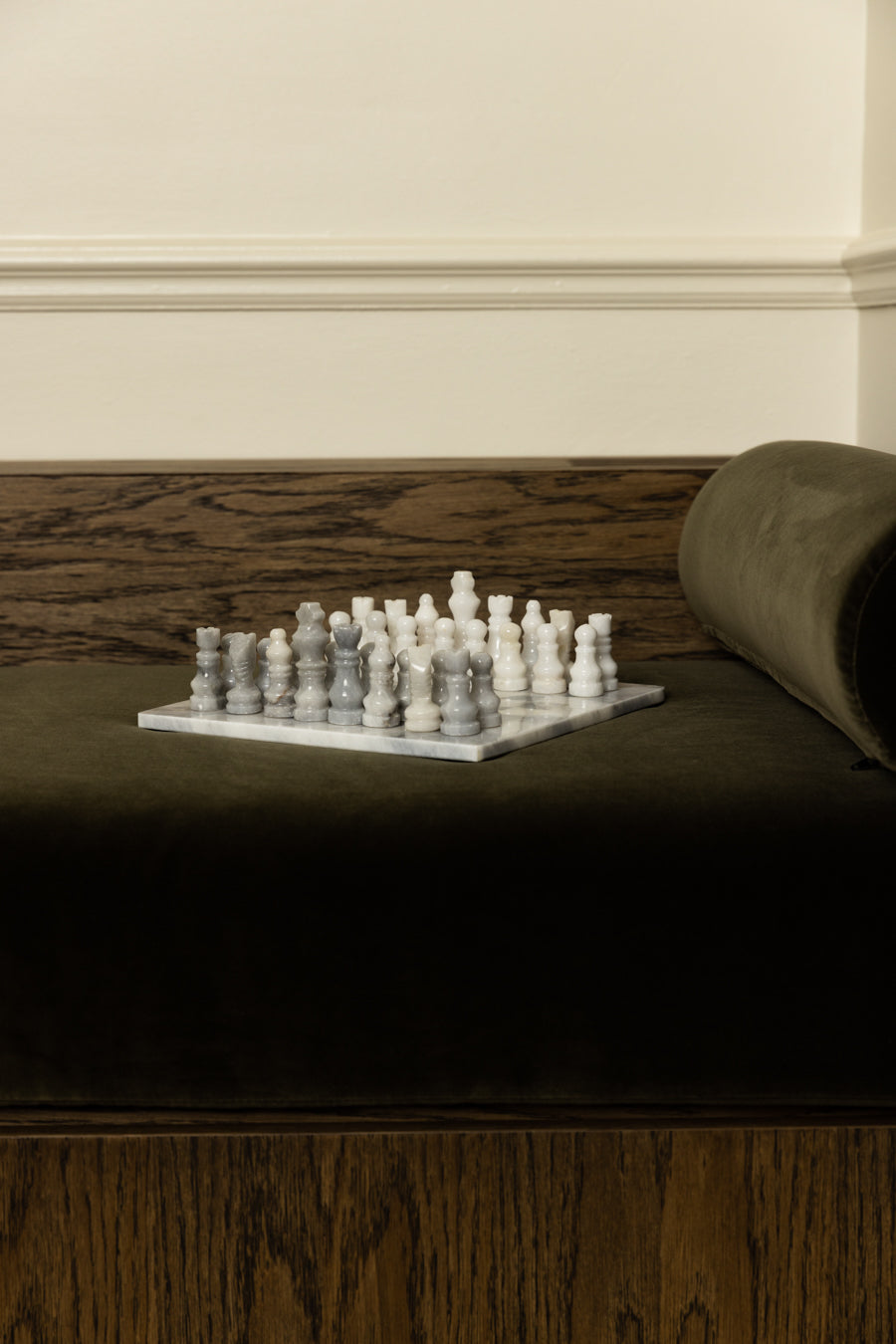 MARBLE & ONYX Chess Set - White Carrara & Grey Marble