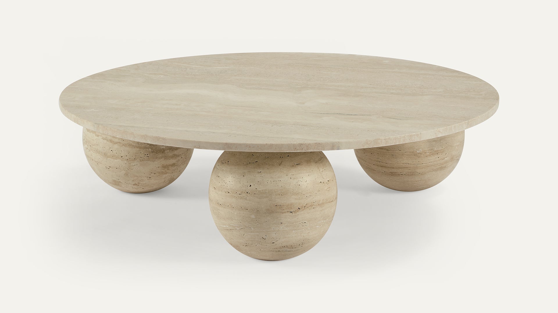 COSMOS Coffee Table in Filled & Honed Romano Travertine with Spaced Spheres
