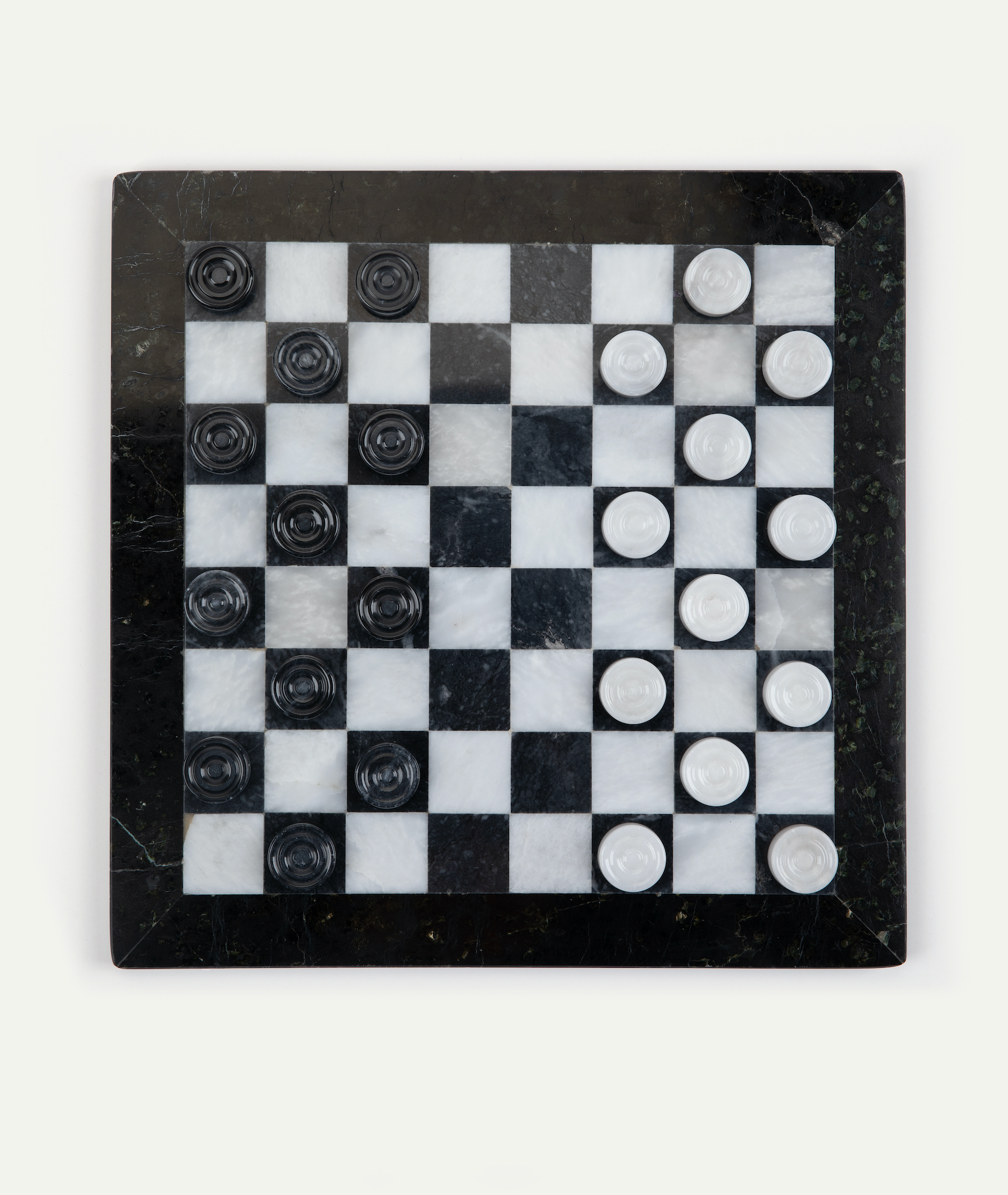 Black & White Marble Draughts shown on our Monochrome Playing Board