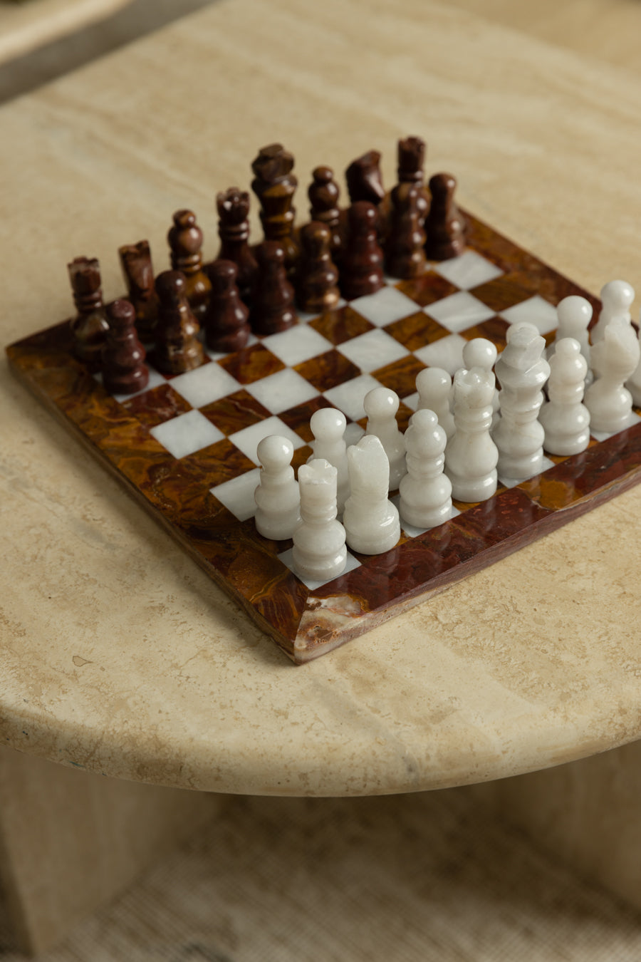 MARBLE & ONYX Chess Set - Amber Onyx & White Carrara Marble