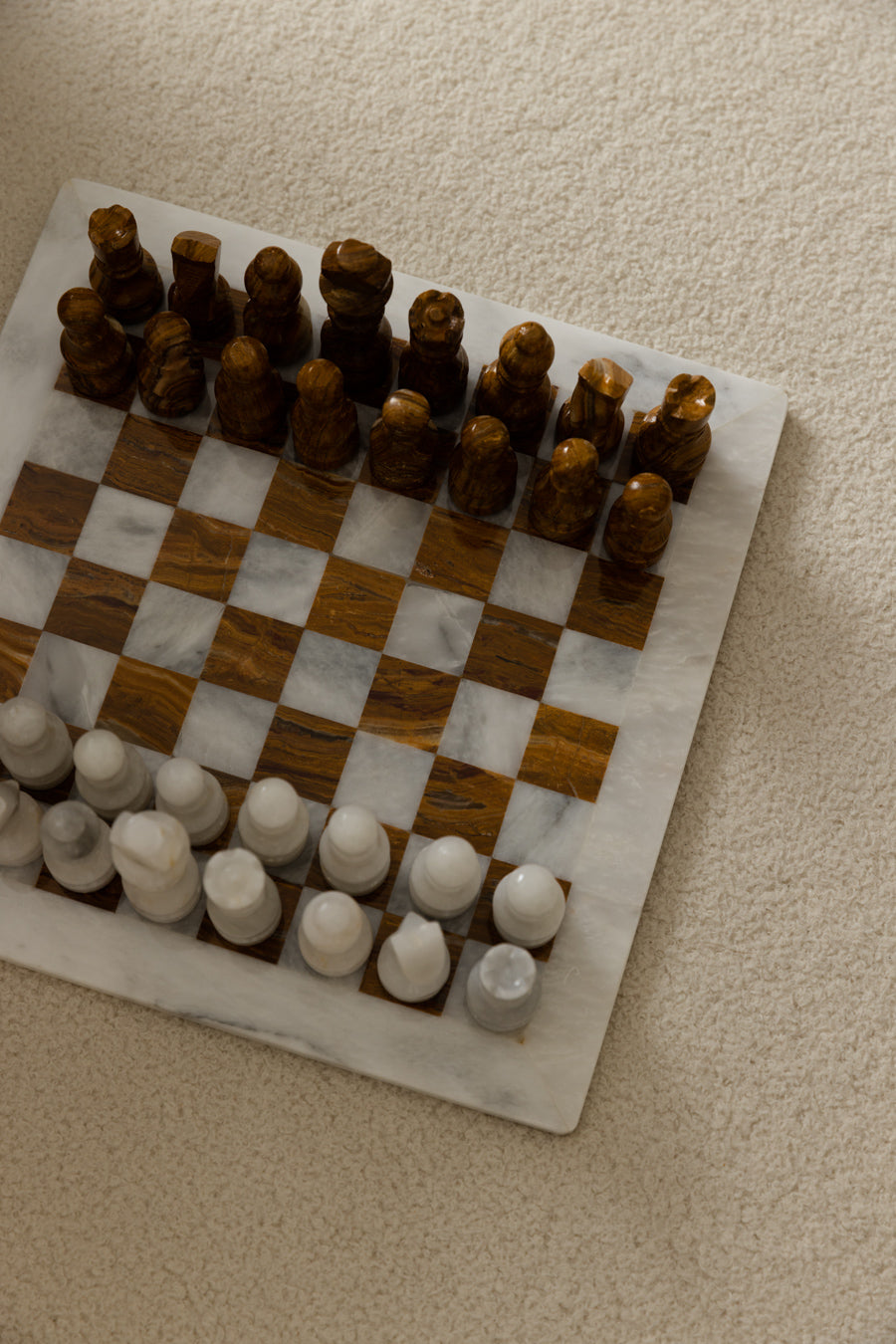 SMALL White Carrara & Amber Onyx Chess Set 