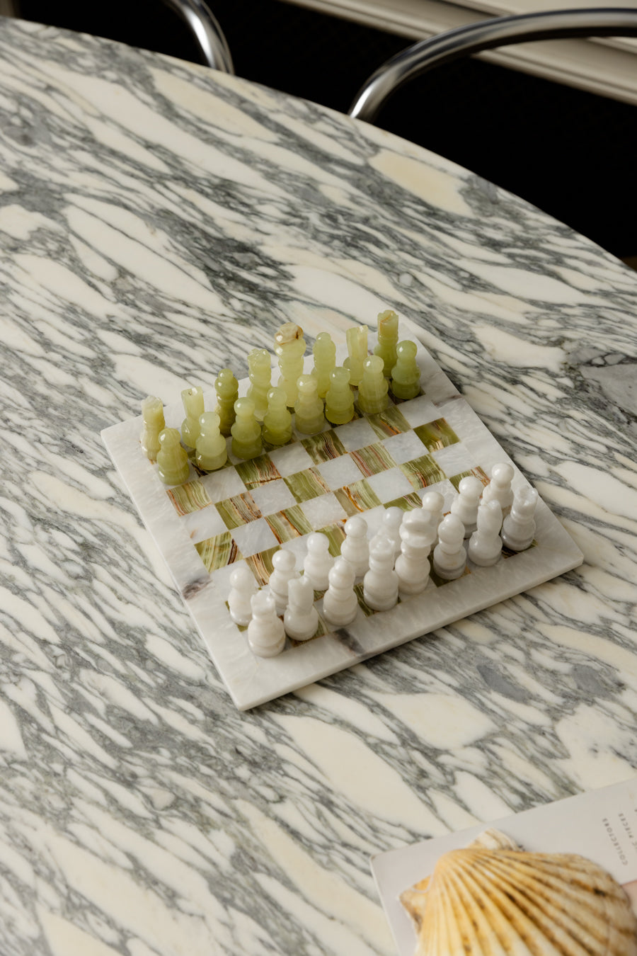 MARBLE & ONYX Chess Set - White Carrara Marble & Tiger Onyx