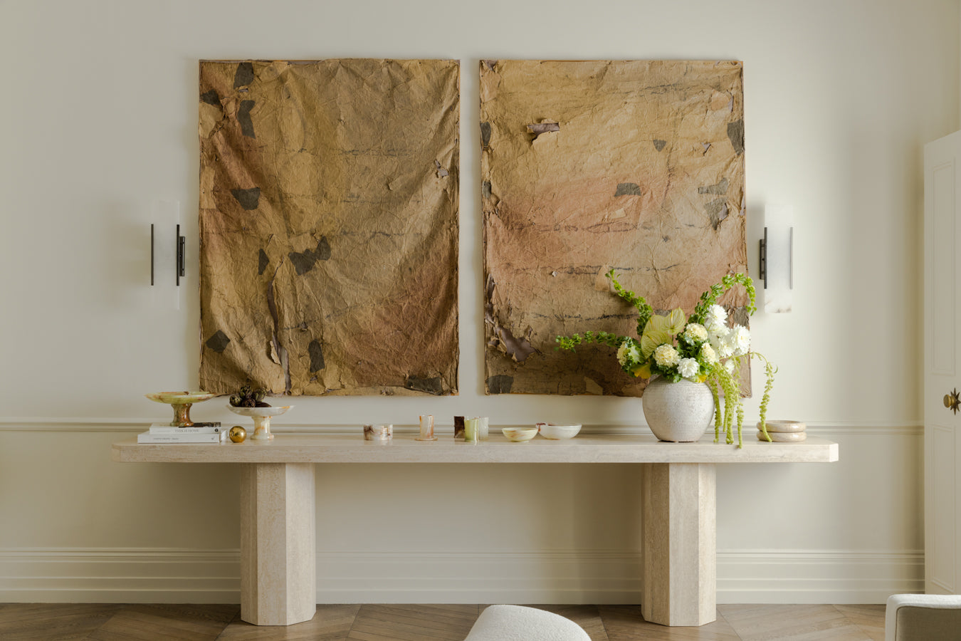 OCTAVIA Console Table in Filled & Honed Romano Travertine for Atelier./278