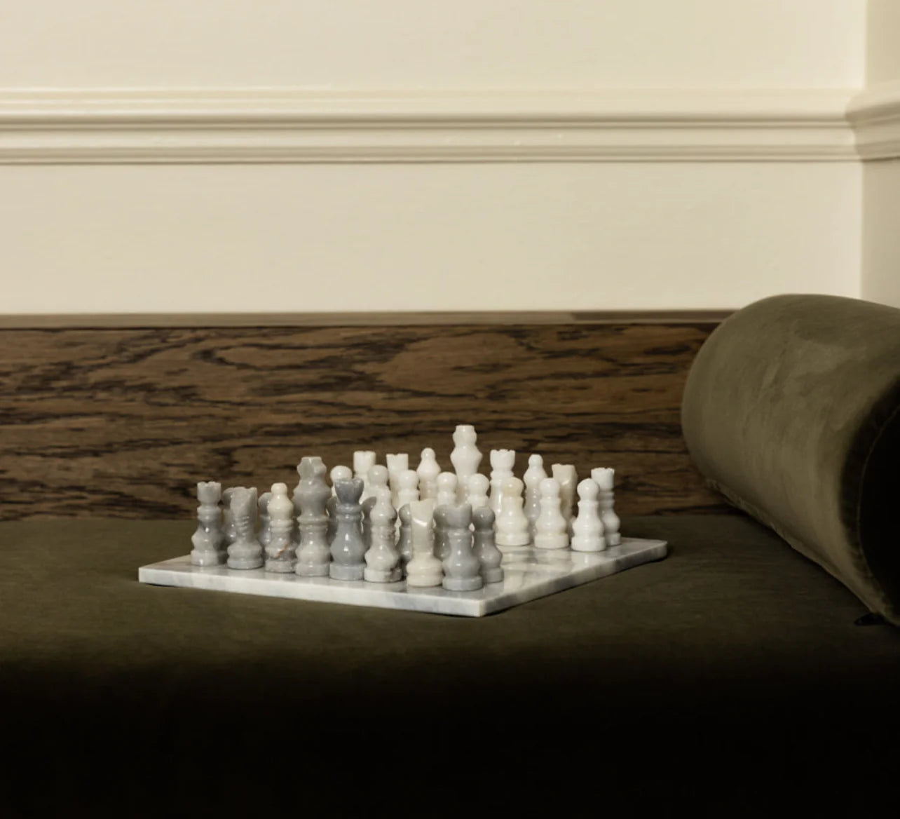 Chess Set - White Carrara & Grey Marble