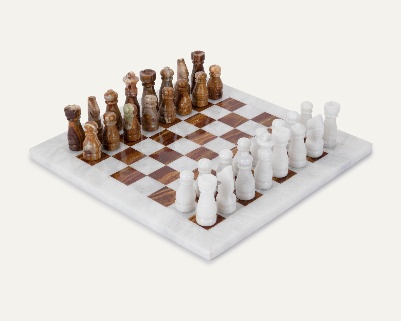 MARBLE & ONYX Chess Set - White Carrara Marble & Amber Onyx